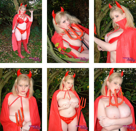 Ashley Sage Ellison 32JJ big boobs busty sexy devil Halloween costume photos from DreamOfAshley.com