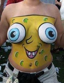Sponge-Boob Square-Pants Topless Body Painting