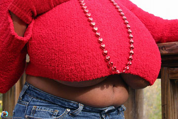 Big boobs in a crop top with massive tits MM-cup busty black beauty Cheron from TopHeavyAmateurs.com