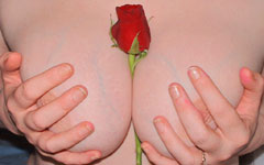 Hands full of tits with a rose in the cleavage